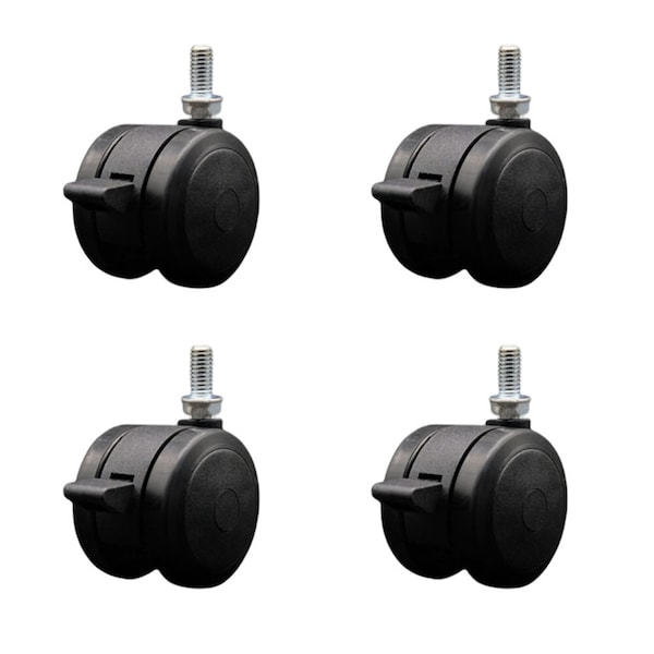 Service Caster 2'' Black Floor Safe Twin Wheel Casters with Brakes 3/8 Thread Stem , 4PK SCC-TS02S50-TPR-BLK-B-381634-4 - main